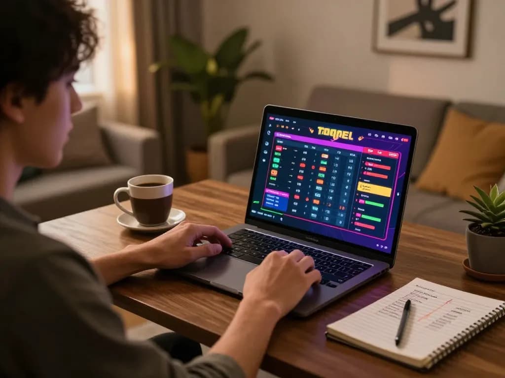 Engaging in gta togel betting with a laptop at a cozy home setup