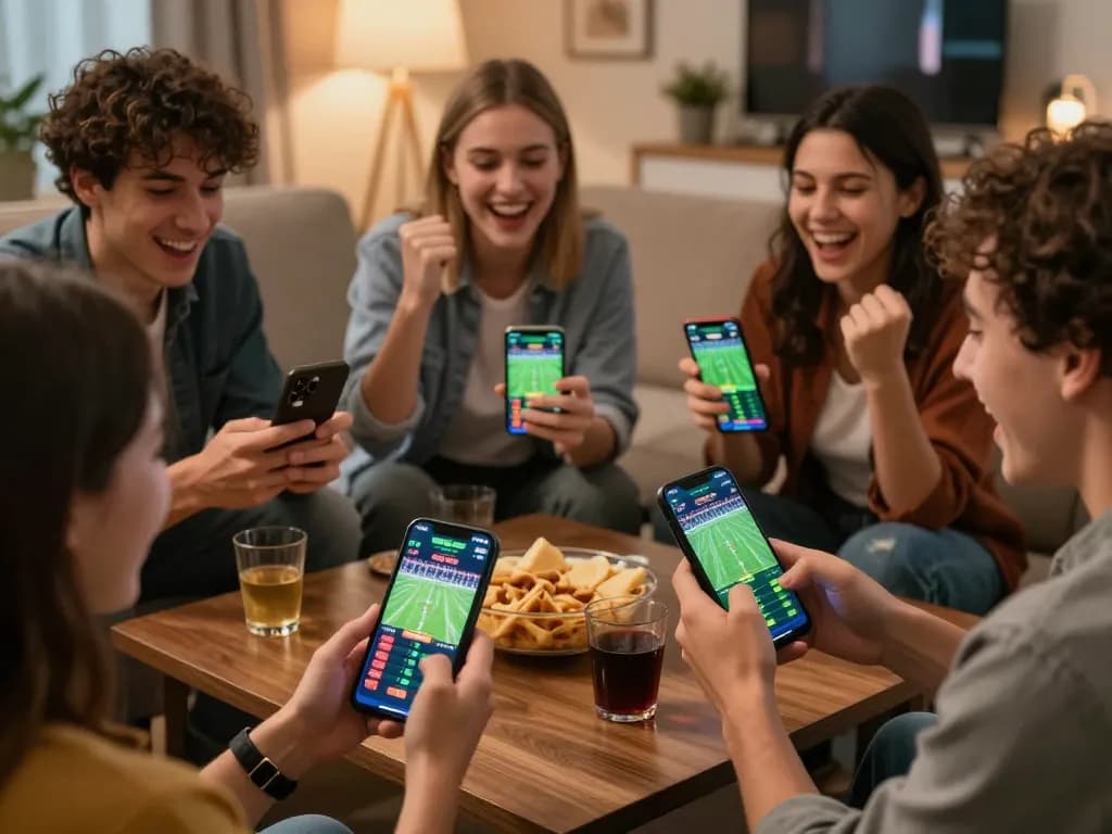 Engaging sports betting experience on sepuhplay mobile app with friends celebrating wins.