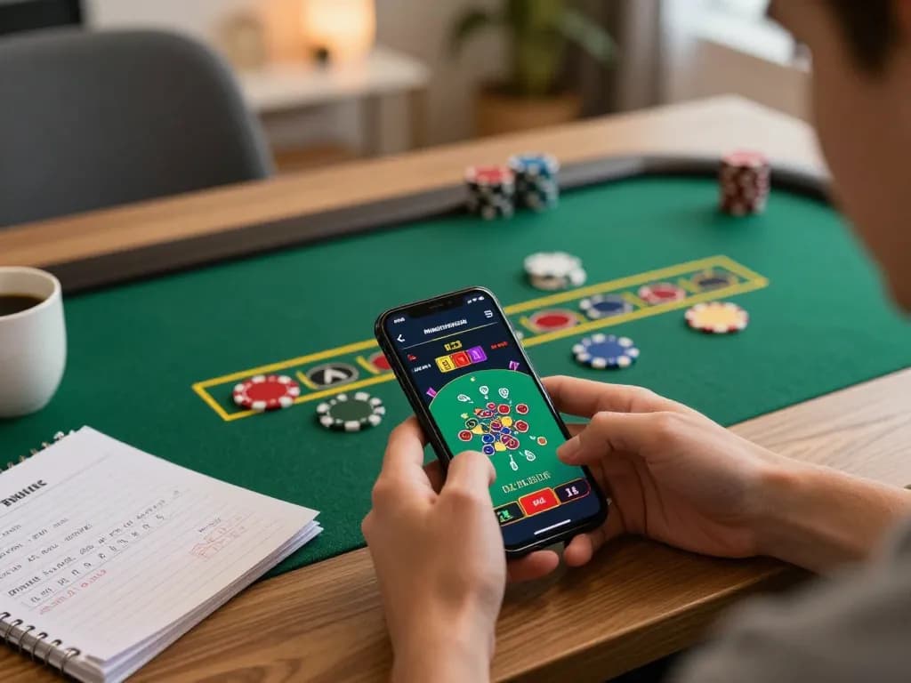 Player enjoying a live dealer blackjack game on smartphone, focusing on strategic gameplay with tr88 interface