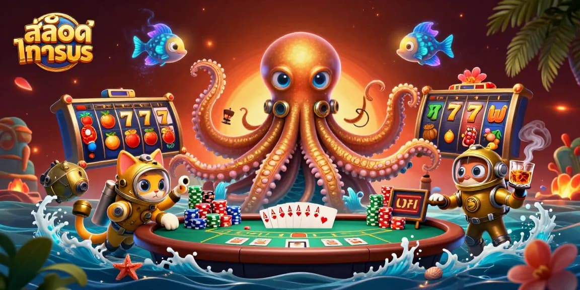 Experience สล็อตทดลอง with dynamic gaming elements and whimsical characters in a vibrant casino scene.