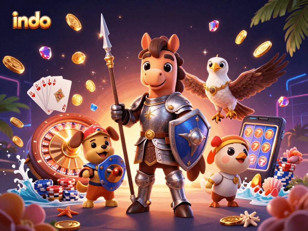 Experience thrilling gaming adventures with Indo's dynamic 3D casino illustration.
