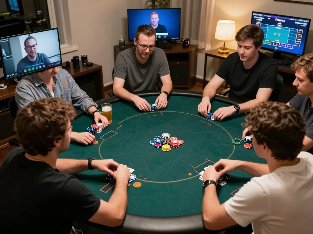 Engaging players at home during a lively af88 game online poker session with colorful chips.