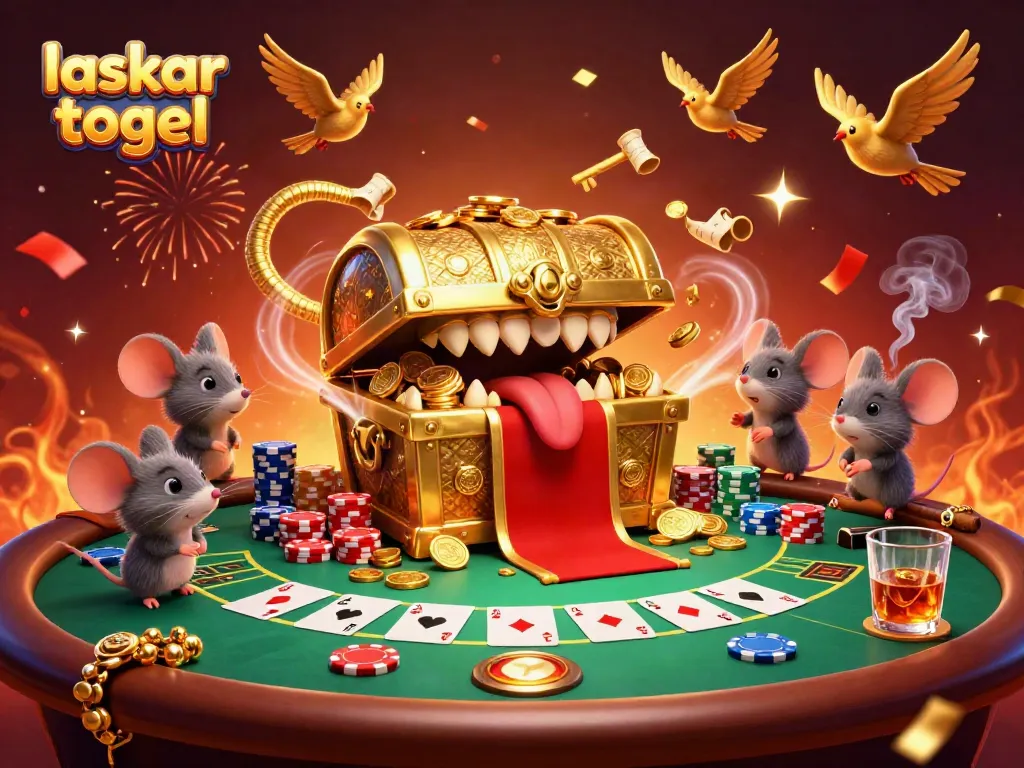 Experience the thrill of laskar togel with a vibrant casino scene featuring adventure mice and poker elements.