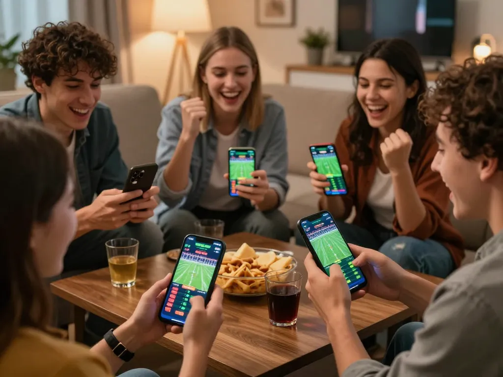Engaging sports betting experience on sepuhplay mobile app with friends celebrating wins.