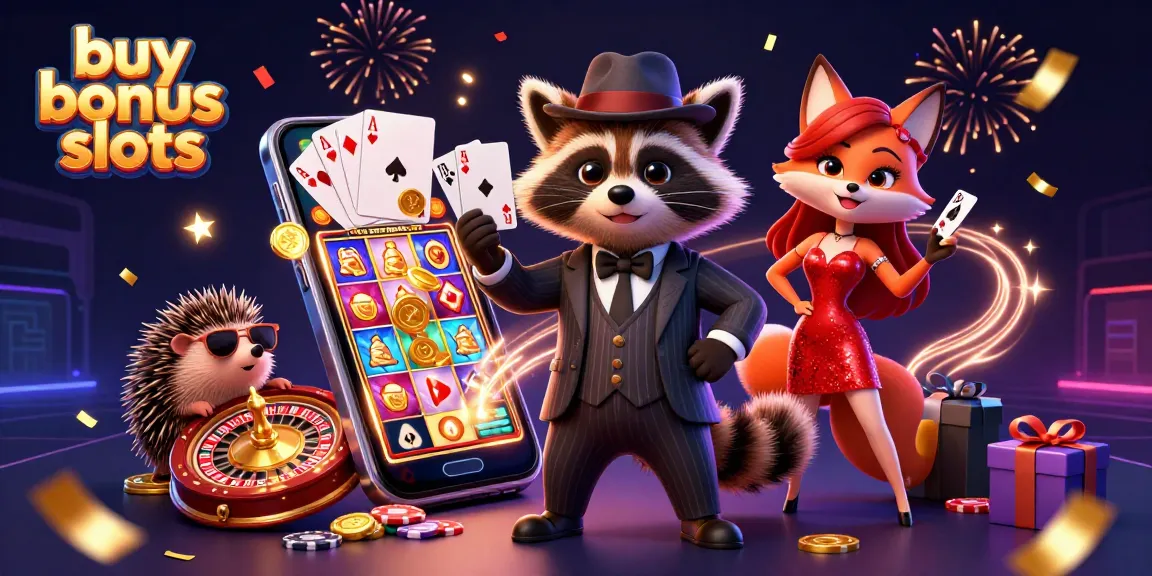 Engage in thrilling buy bonus slots with vibrant characters and dynamic casino elements in a magical setting.
