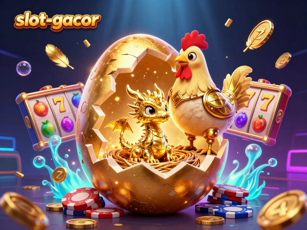 Experience excitement with slot-gacor's dynamic golden dragon surrounded by vibrant casino elements.