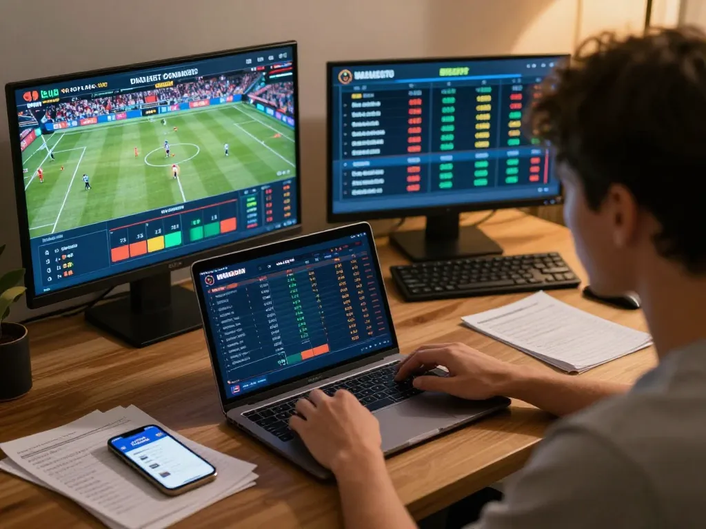 Player placing strategic bets using the nhà cái cm88 platform on a cozy laptop setup.