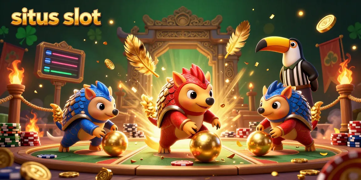 Gali kemenangan di situs slot dengan pangolin bertarung dan koin emas bertebaran.
