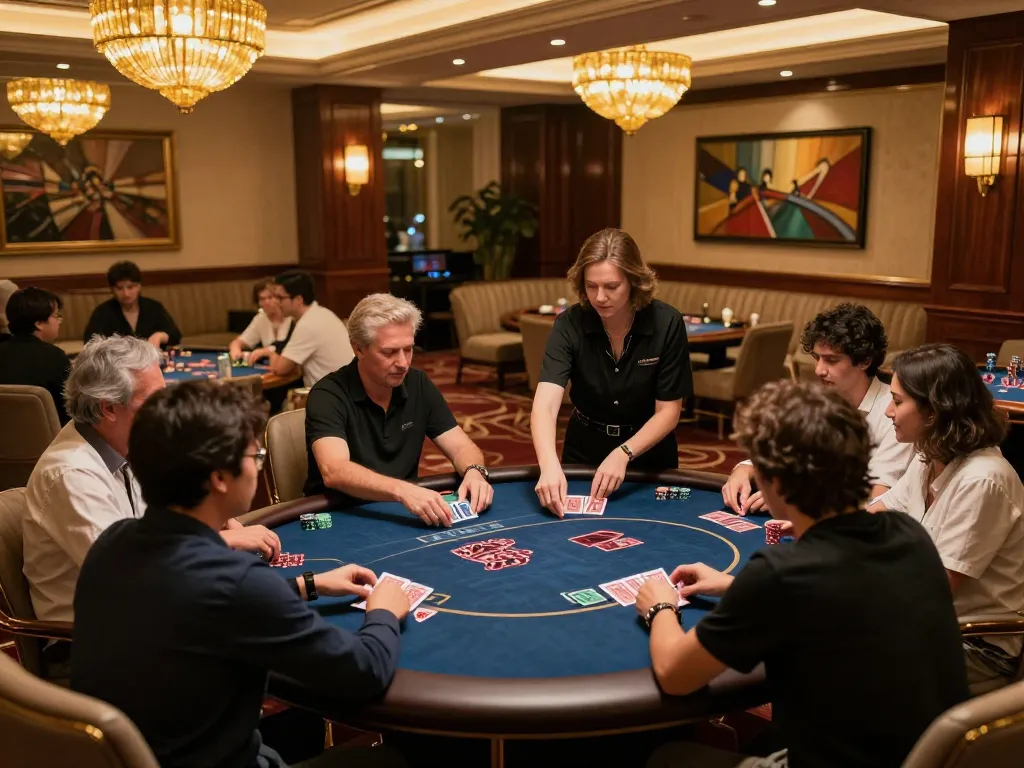 god55 players strategizing at an exclusive VIP poker table in an upscale casino.