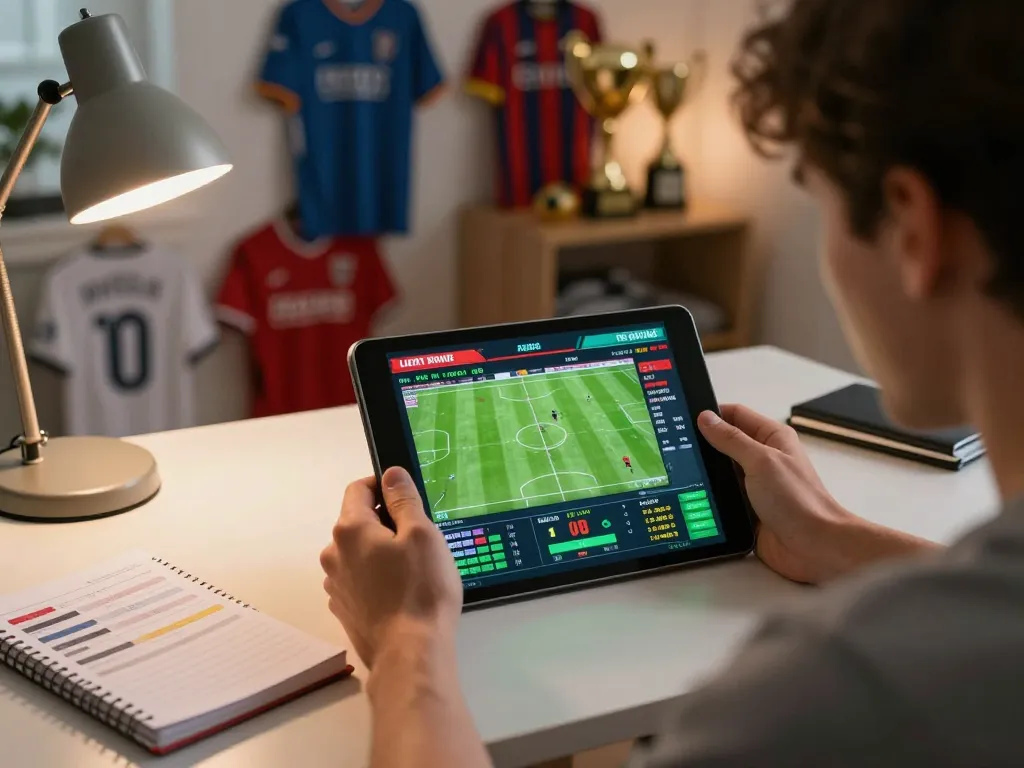 Excited betting on tỷ lệ bóng đá kèo nhà cái through tablet, capturing real-time sports betting action.