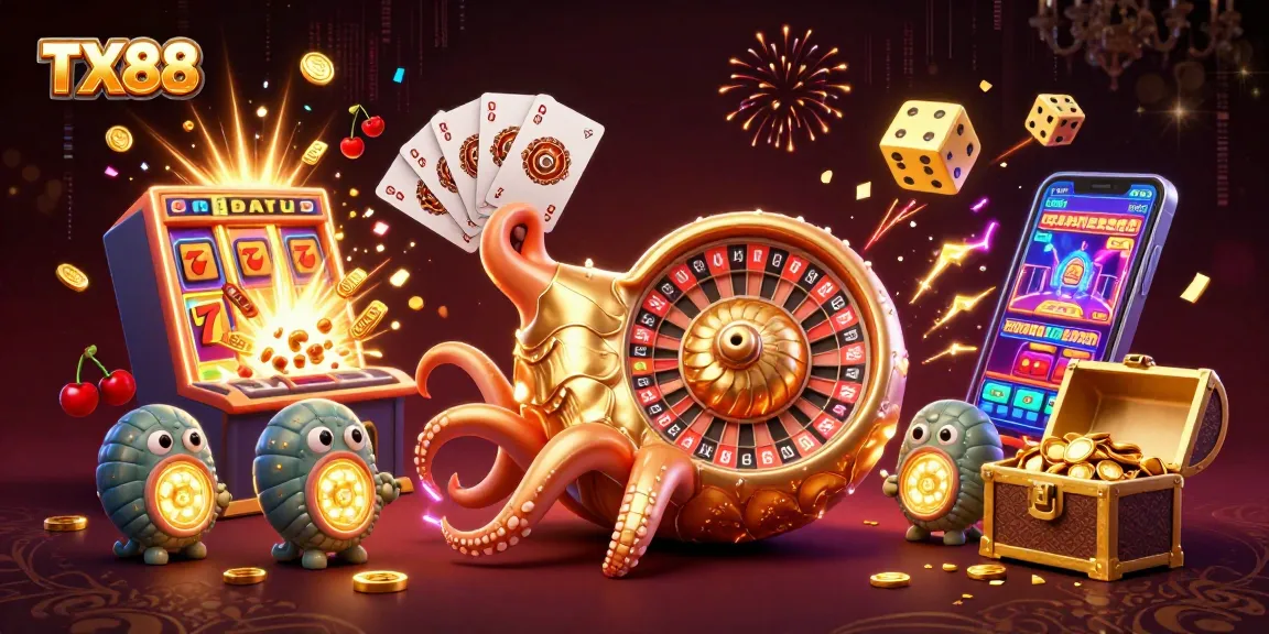 Experience excitement at TX88 casino with vibrant games, slot machines, and rich casino visuals.