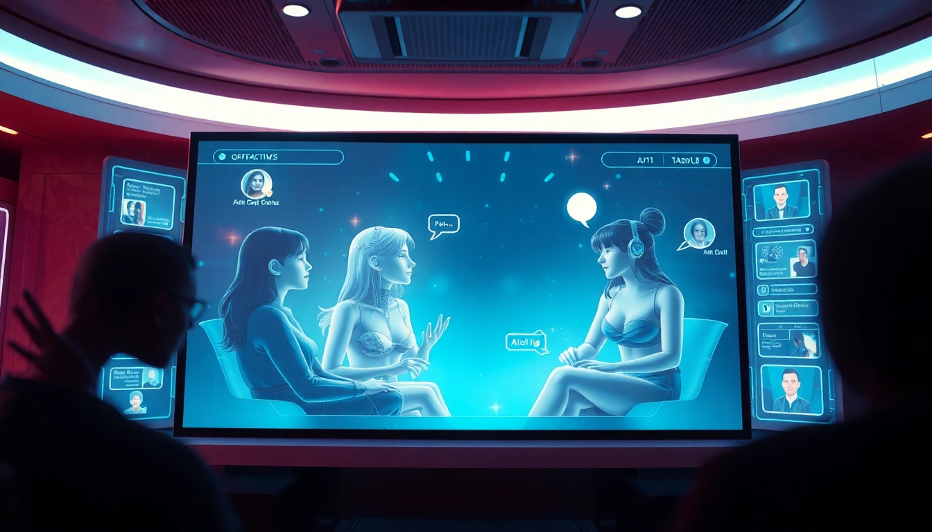 Interactive scene showcasing engaging porn ai chat with digital characters in a modern setting.