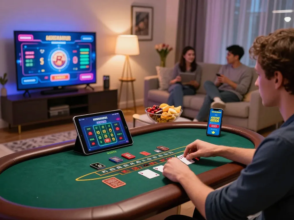 Engaging players at home enjoying live dealer blackjack on casinoatlas, showcasing a fun gambling atmosphere.