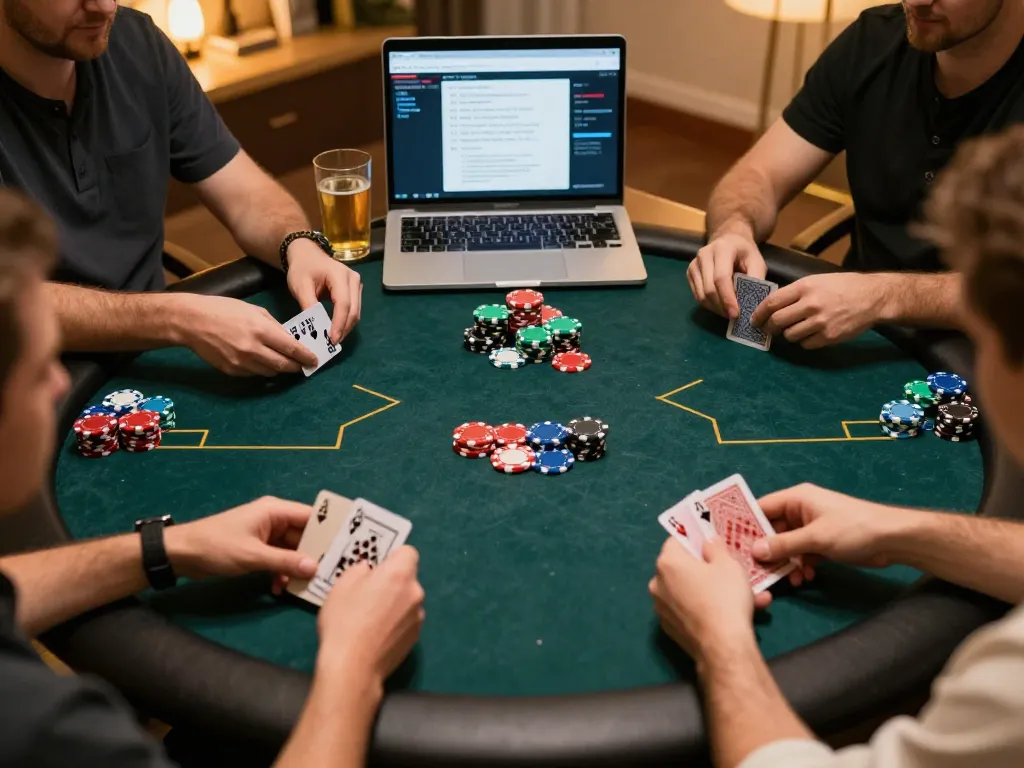 Experience thrilling online poker action with 388bet in a cozy home setting, emphasizing strategic gameplay.
