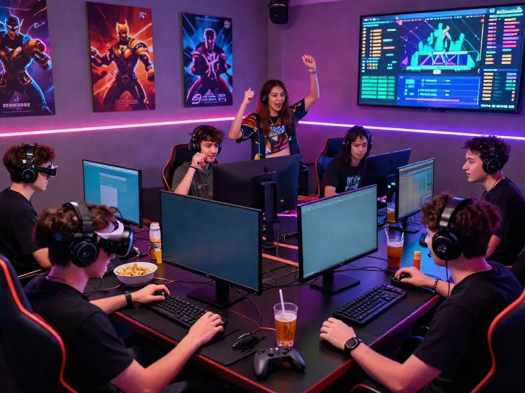 Dynamic gaming scene showcasing players engaged in competitive gaming on various setups, highlighting the A80 gaming experience.