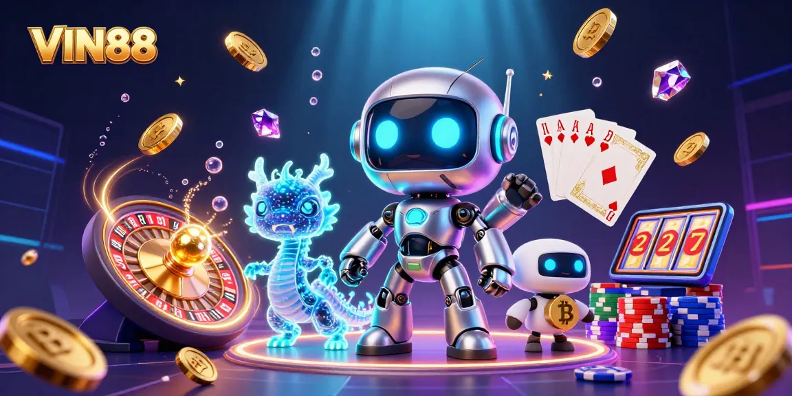 Engage with VIN88's vibrant gaming realm featuring a cyberpunk theme and exciting casino elements.