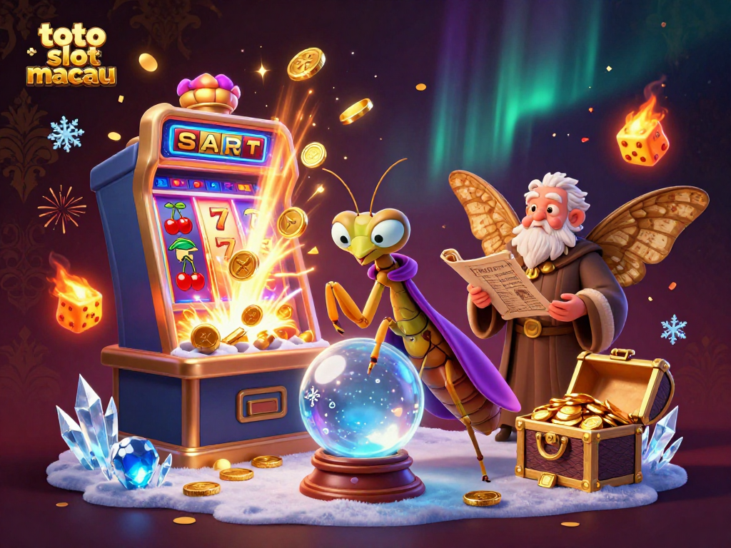 Spin the reels at toto slot macau, featuring vibrant characters and a jackpot explosion with golden coins.