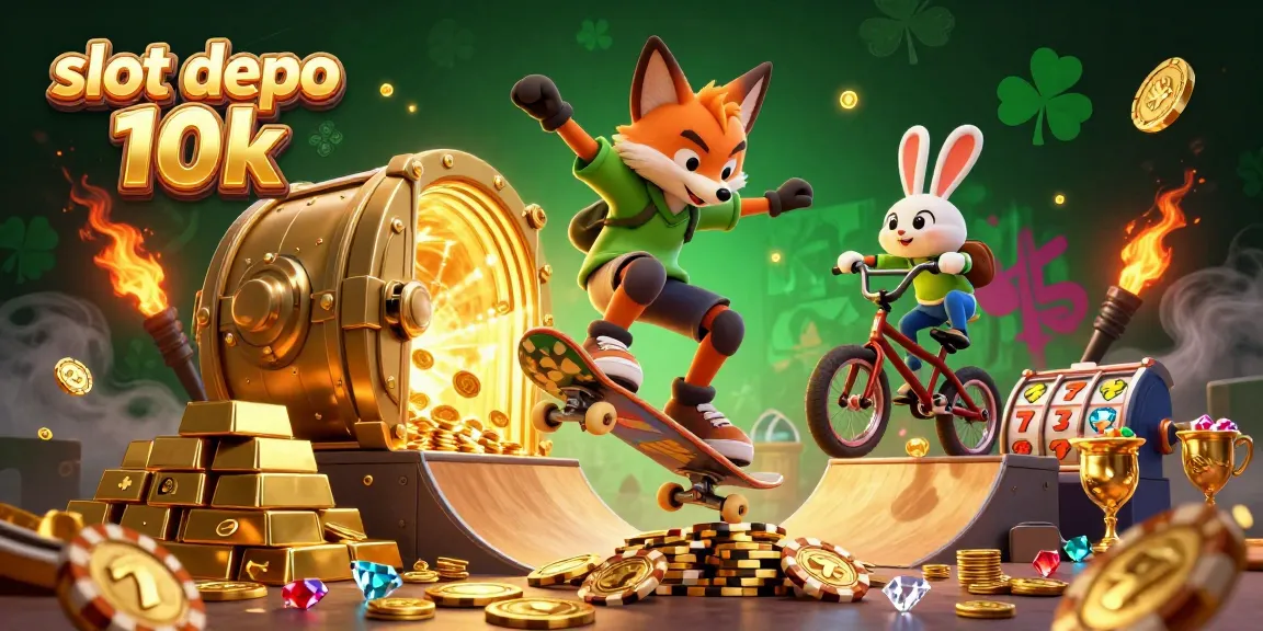 Experience the thrill with slot depo 10k in this vibrant casino-themed illustration packed with golden treasures.