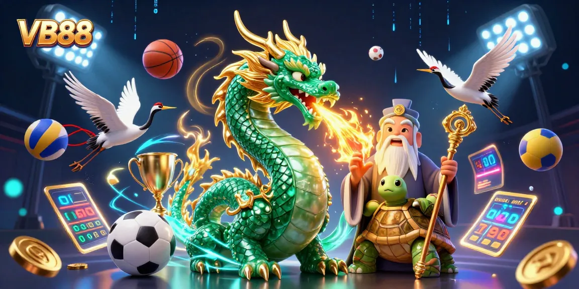 Engage in thrilling gaming action with VB88 as the emerald jade dragon and wise turtle sage guide your betting journey.
