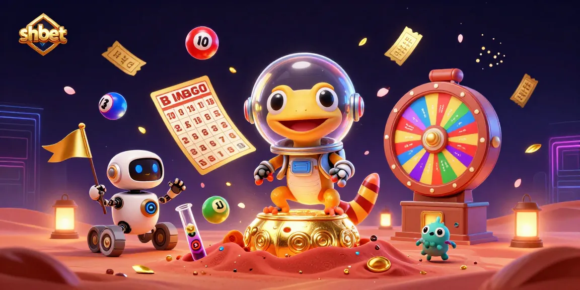 Engage with shbet's exciting lottery game featuring vibrant elements and a 3D Martian mascot.
