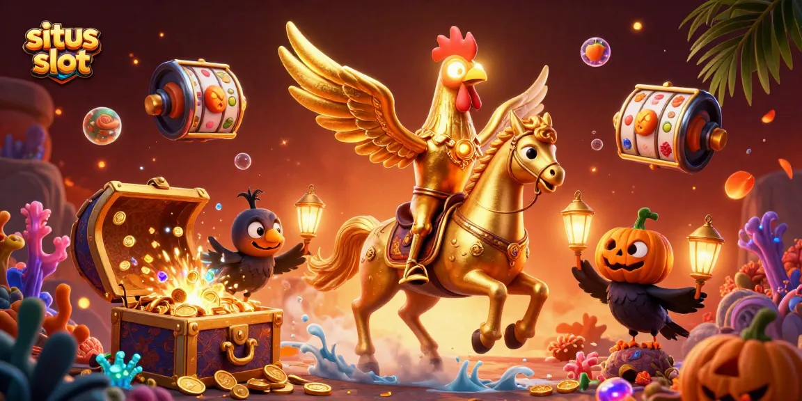 Bermain di situs slot dengan simbol buah dan jackpot mengelilingi karakter 3D menarik dalam kasino.