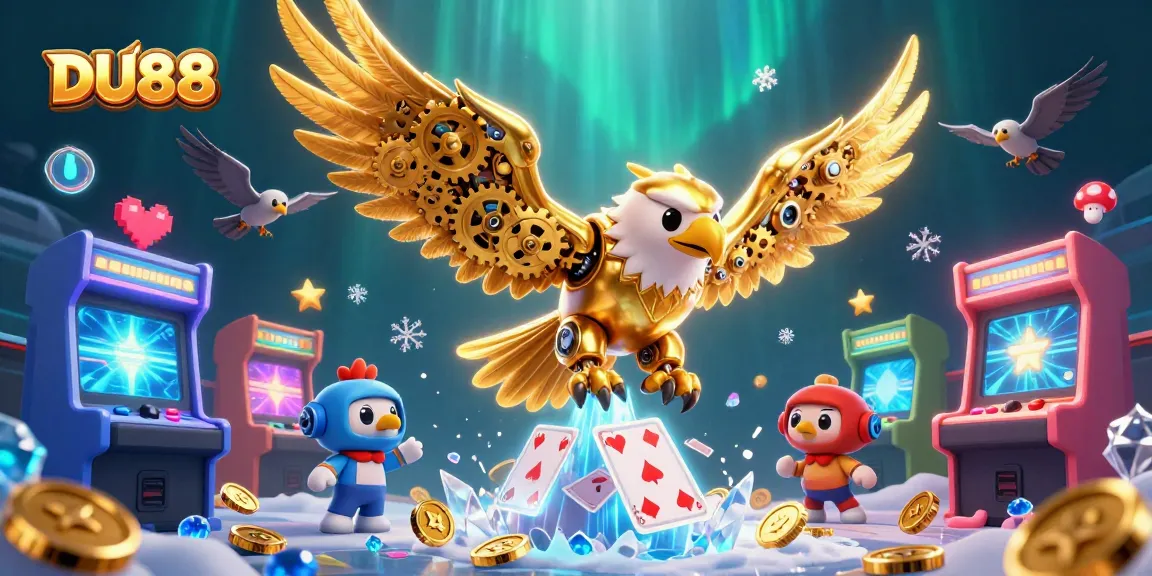 Dive into excitement with DU88, showcasing a golden eagle amidst holographic casino elements