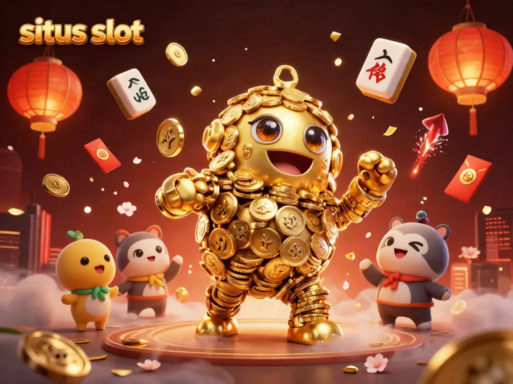 Gambar situs slot dengan golem emas dan elemen keberuntungan, meraih kemenangan maksimal.