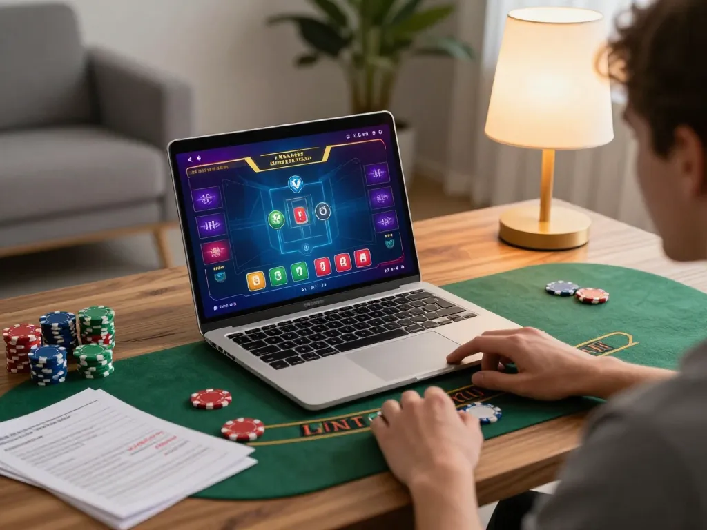spinadvisor helping players strategize during an online live dealer blackjack game at home