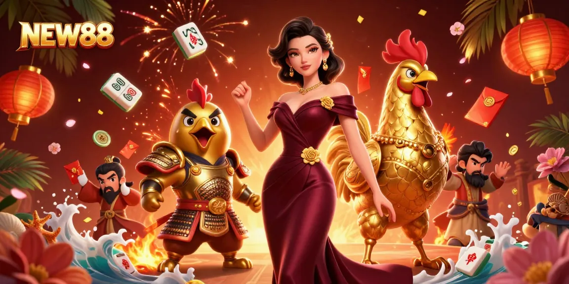 Experience thrilling gameplay at NEW88 with a glamorous casino scene filled with golden treasures.