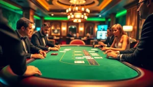 Engaged players enjoying a blackjack game at a vibrant Blackjack Casino, showcasing excitement and strategy.