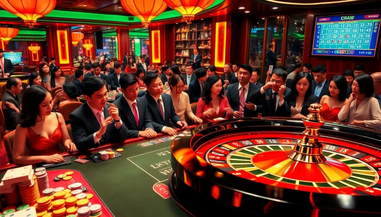 Players eagerly await pengeluaran china results in a vibrant casino atmosphere filled with excitement.