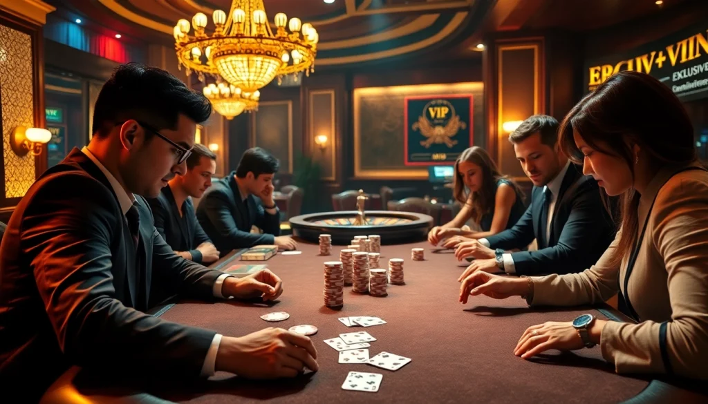 High-stakes poker game at 68VIP casino with players focused and luxurious decor.