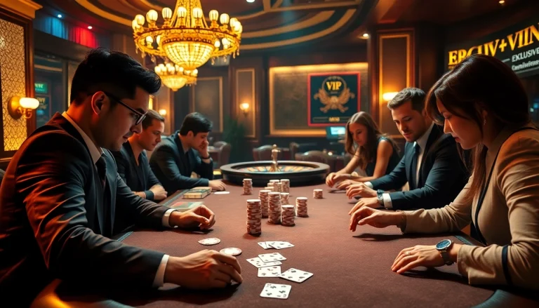 High-stakes poker game at 68VIP casino with players focused and luxurious decor.