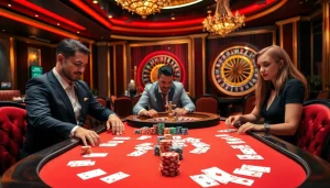 Momen kasino yang mendebarkan menampilkan kegembiraan Datuk Win dengan tumpukan chip berwarna-warni dan kartu di meja poker.