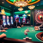A vibrant casino poker scene showcasing strategic gameplay related to depo 25 + bonus 29 with rich decor and engaged players.
