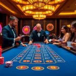 Experience thrilling betting at LC88 with vibrant casino tables, engaging dealers, and colorful chips.